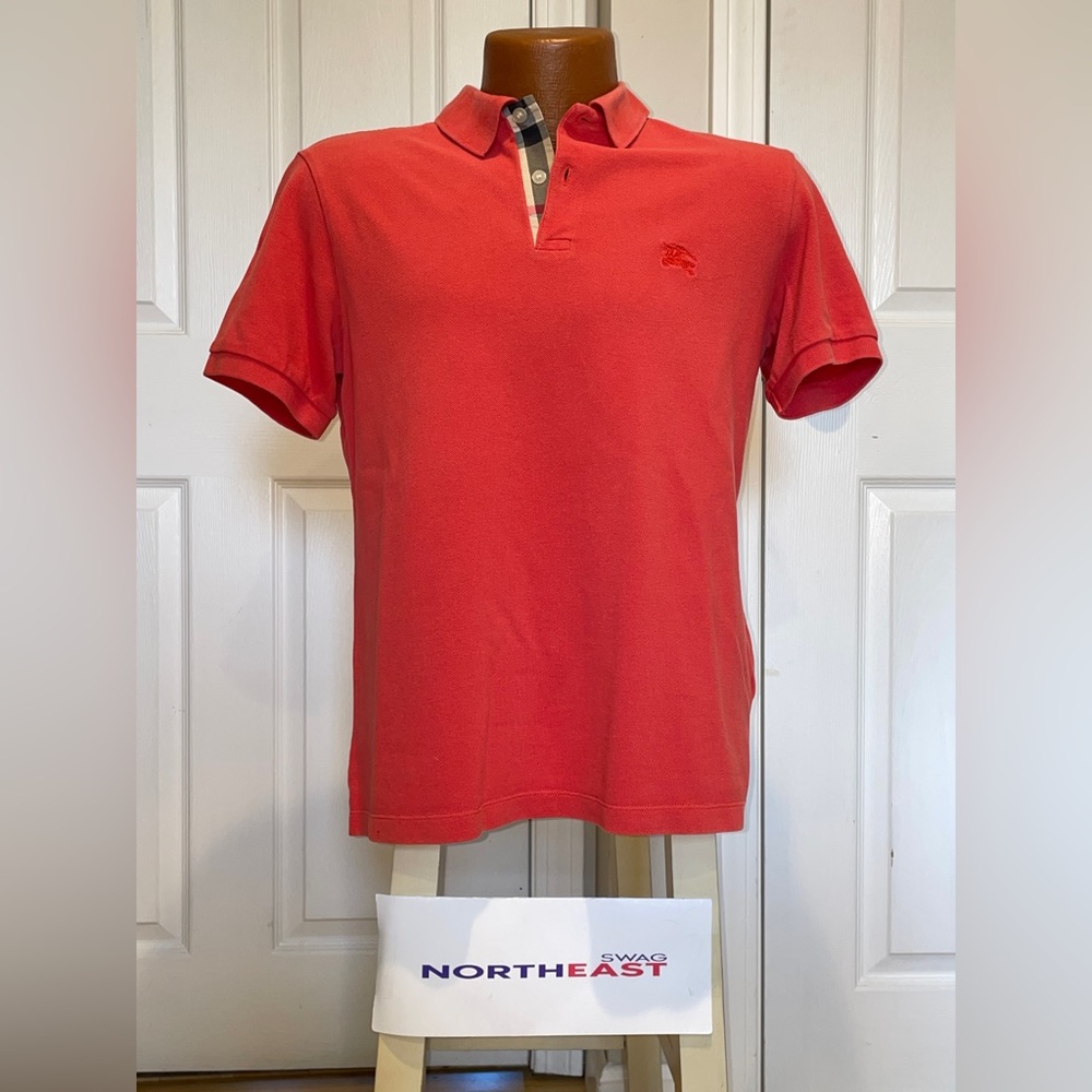Burberry Brit Men's Red Polo Shirt Check Print Medium USED